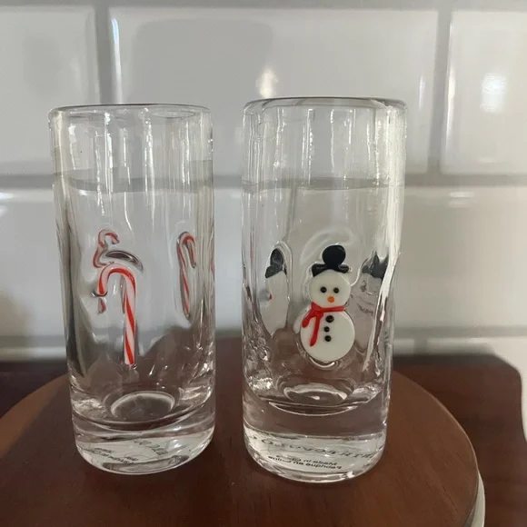 Anthropologie Snowman and Candy Cane Holiday Icon Shot Glasses - Picture 1 of 2